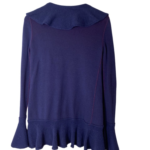 Cashmere Italian Drape Front Ruffle Open Cardigan Sweater Bell Sleeves Medium - Picture 2 of 7